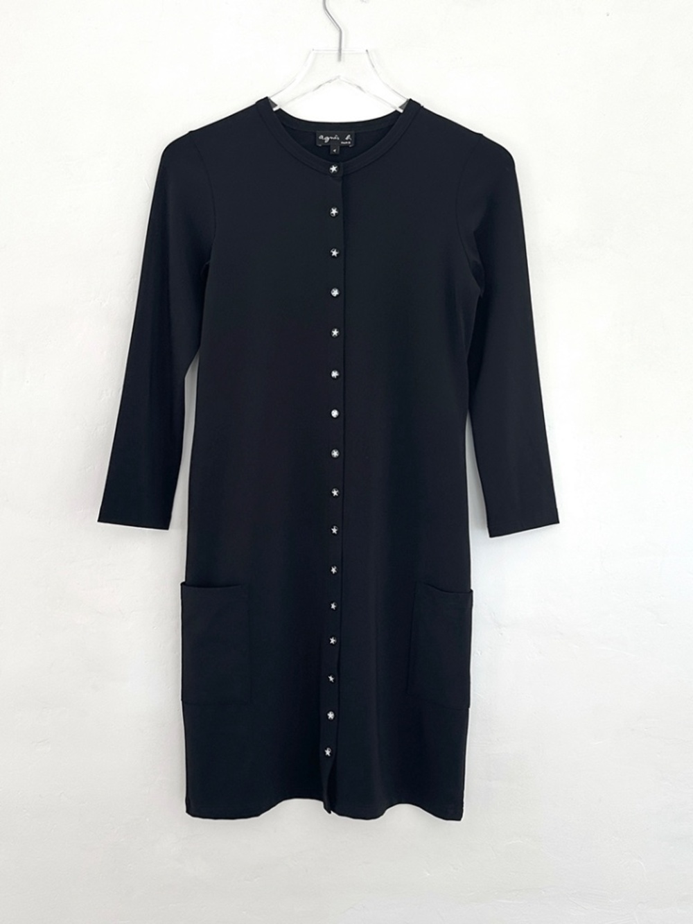 Agnes B. black snap button dress cardigan top vintage 90s 1 XS S